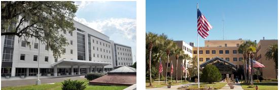 The exterior of the Malcom Randall VA Medical Center and Lake City VA Medical Center -  two main campuses that make up the North Florida/South Georgia Veterans Health System 