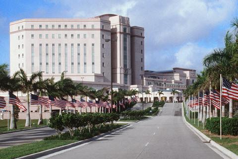 The exterior of the main campus of the West Palm Beach VA Healthcare System in West Palm Beach Florida